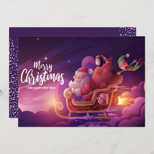 Cartes Pour Fêtes Annuelles Père Noël moderne Sleigh Christmas (Devant / Derrière)