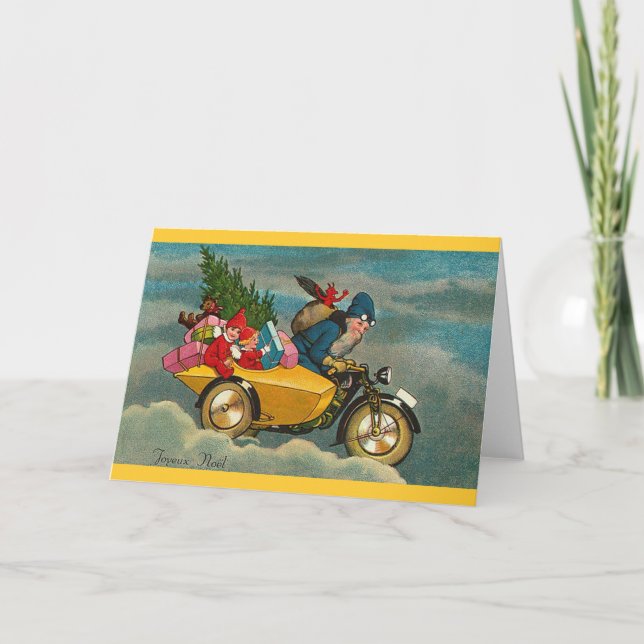 Cartes Pour Fêtes Annuelles Père Noël monte une moto - Noël (Devant)