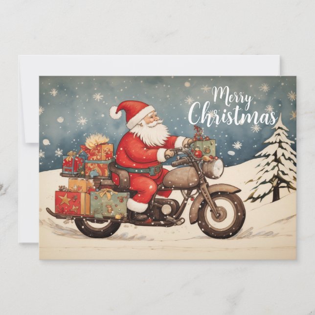 Cartes Pour Fêtes Annuelles Père Noël motard (Devant)