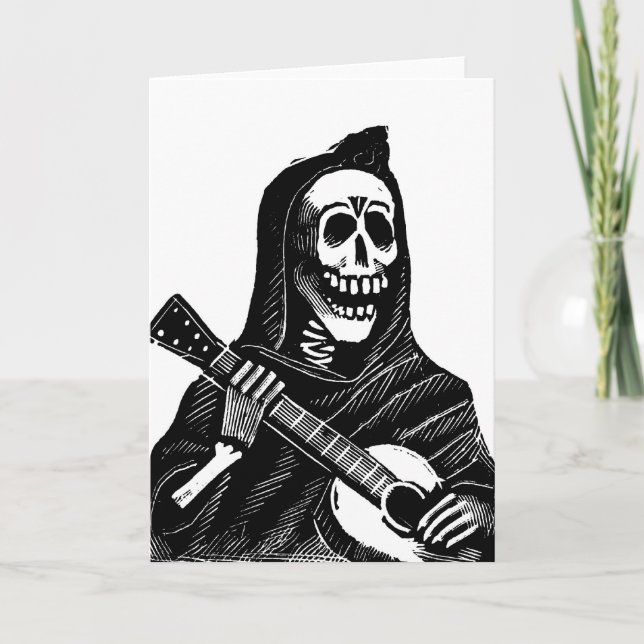 Cartes Pour Fêtes Annuelles Père Noël Muerte (Faucheuse Mexicaine) Jouant de l (Devant)