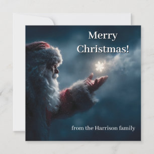 Cartes Pour Fêtes Annuelles Père Noël mystérieux soufflant un flocon de neige