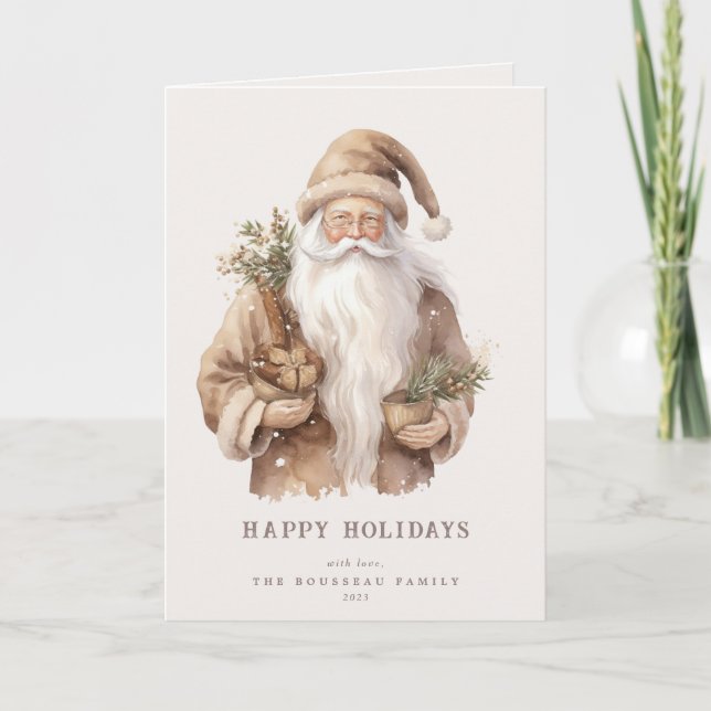 Cartes Pour Fêtes Annuelles Père Noël Naturel Chaud Famille/Entreprise (Devant)
