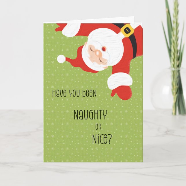 Cartes Pour Fêtes Annuelles Père Noël Naughty ou Nice Noël avec Cute Père Noël (Devant)