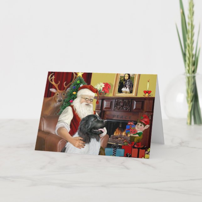 Cartes Pour Fêtes Annuelles Père Noël Newfie Landseer (Devant)