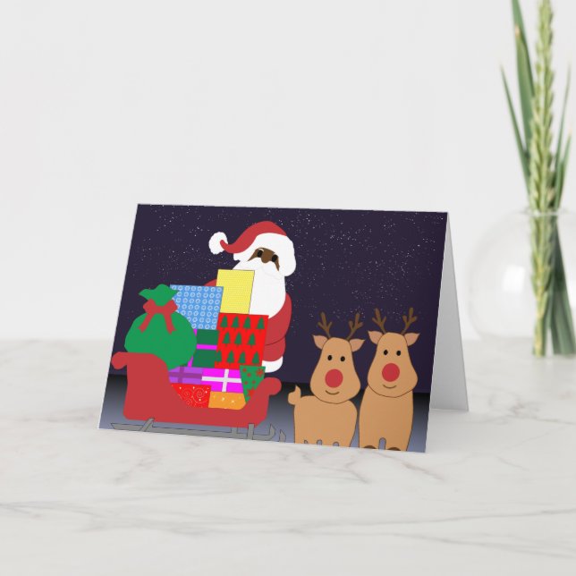 Cartes Pour Fêtes Annuelles père Noël noir de traîneau (Devant)