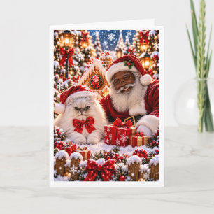 Cartes Pour Fêtes Annuelles Père Noël noir personnalisé et Noël avec chat pers
