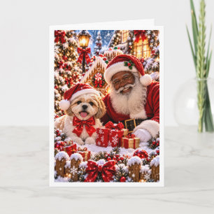 Cartes Pour Fêtes Annuelles Père Noël noir personnalisé et Noël avec un chat p
