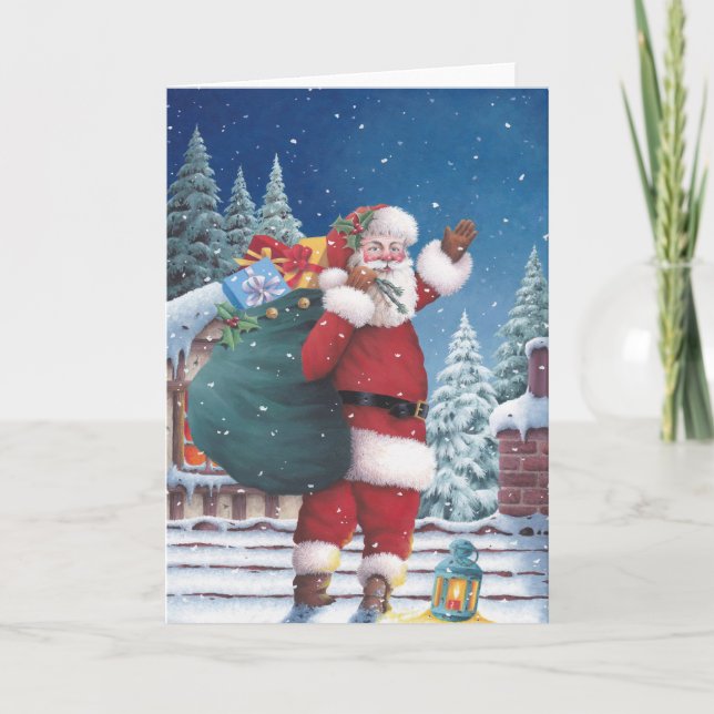 Cartes Pour Fêtes Annuelles Père Noël ondulant au revoir (Devant)