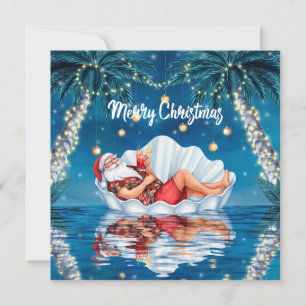 Cartes Pour Fêtes Annuelles Père Noël organise une fête de Noël dans la piscin