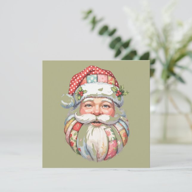 Cartes Pour Fêtes Annuelles Père Noël patchwork Noël Rétro  (Debout devant)