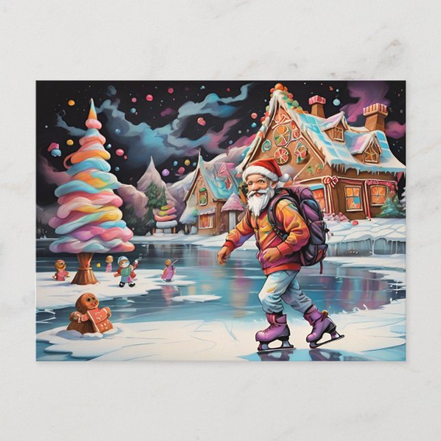 Cartes Pour Fêtes Annuelles Père Noël patinage sur glace Couleurs psychédéliqu (Devant)