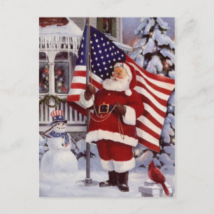 Cartes Pour Fêtes Annuelles Père Noël patriotique de Noël tenant le drapeau am