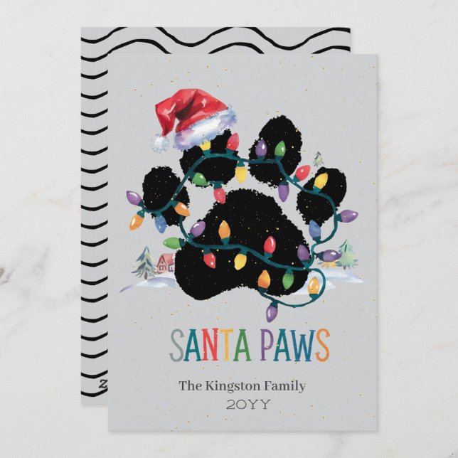 Cartes Pour Fêtes Annuelles Père Noël Paw Joyeux voeux Noël Silver Holiday (Devant / Derrière)