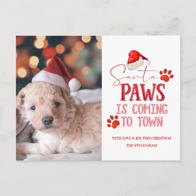 Cartes Pour Fêtes Annuelles Père Noël Paws arrive en ville Photo de Noël (Devant)