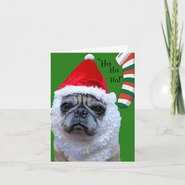 Cartes Pour Fêtes Annuelles Père Noël-Paws Drôle Carlin Noël/Carte de Vacances (Devant)
