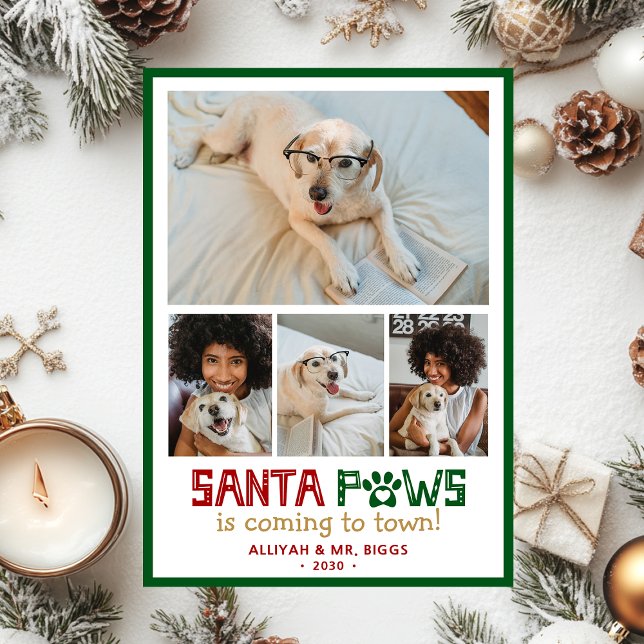 Cartes Pour Fêtes Annuelles Père Noël Paws Photo Chien (Créateur téléchargé)