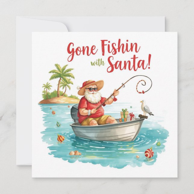 Cartes Pour Fêtes Annuelles Père Noël pêche Vacances de Noël  (Devant)
