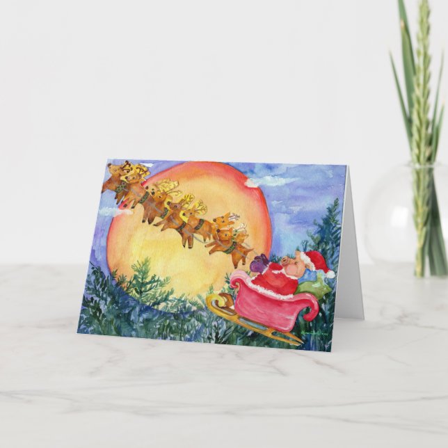 Cartes Pour Fêtes Annuelles Père Noël Pig Sleigh (Devant)