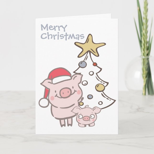 Cartes Pour Fêtes Annuelles Père Noël Piggy and Baby Pig Christmas Tree (Devant)