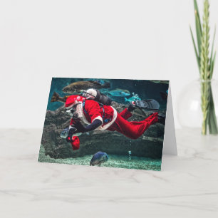 Cartes Pour Fêtes Annuelles Père Noël Plongée Aquarium Poisson Personnalisable
