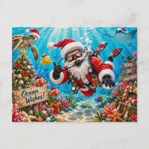 Cartes Pour Fêtes Annuelles Père Noël Plongeur Noël Fêtes sous-marines de Noël