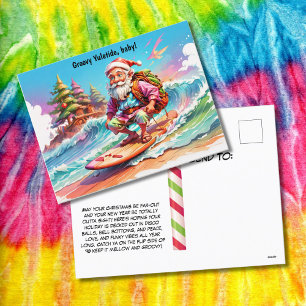 Cartes Pour Fêtes Annuelles père Noël psychédélique surf dans l'océan