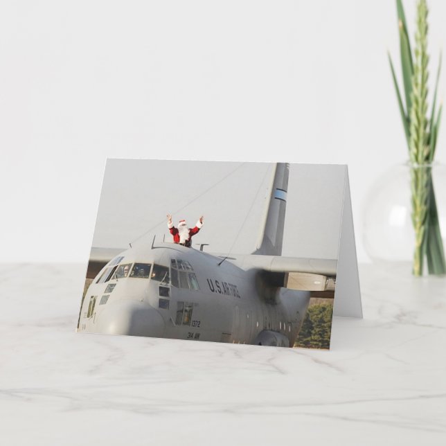 Cartes Pour Fêtes Annuelles Père Noël reçoit une aide d'un C-130 (Devant)
