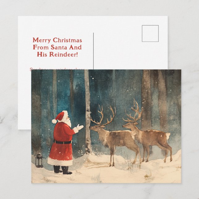 Cartes Pour Fêtes Annuelles Père Noël Reindeer Noël (Devant / Derrière)