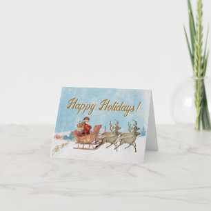 Cartes Pour Fêtes Annuelles Père Noël Reindeer Sleigh Joyeuses vacances Noël V