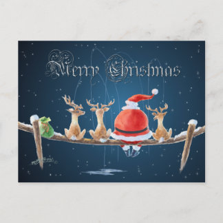 Cartes Pour Fêtes Annuelles PÈRE NOËL & REINDEER & TEXT par SHARON SHARPE