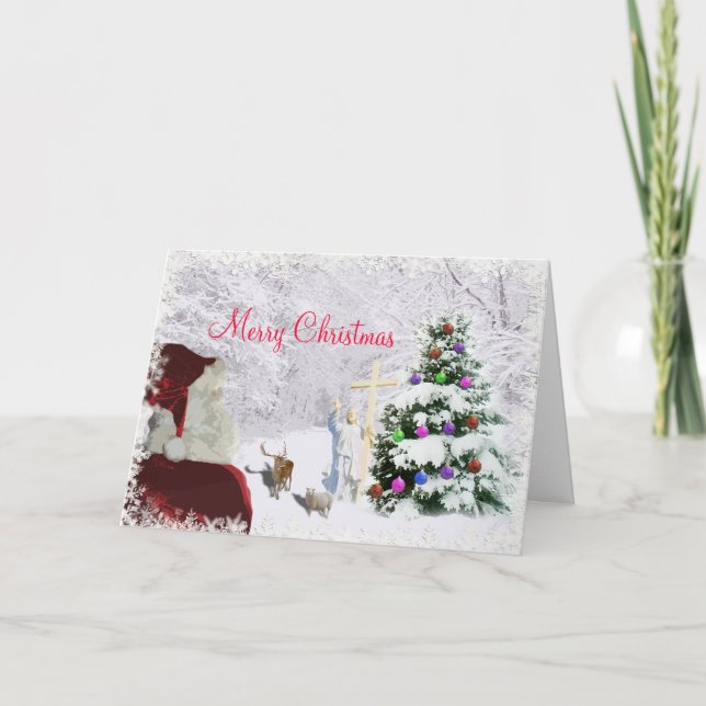 Cartes Pour Fêtes Annuelles Père Noël rencontre Jésus (Devant)