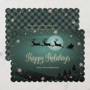 Cartes Pour Fêtes Annuelles Père Noël Rennes Flocon Carreaux Verts