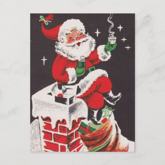 Cartes Pour Fêtes Annuelles Père Noël rétro des années 1950 sur Chimney Vintag