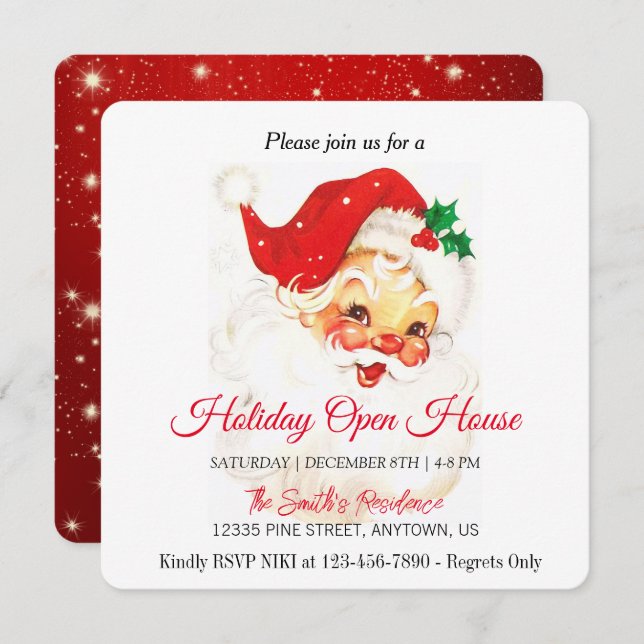 Cartes Pour Fêtes Annuelles Père Noël rétro pour votre célébration, maison ouv (Devant / Derrière)