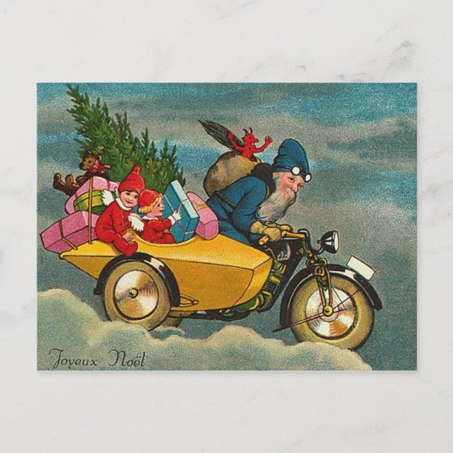Cartes Pour Fêtes Annuelles Père Noël Rides a Motorcycle - Noël (Devant)