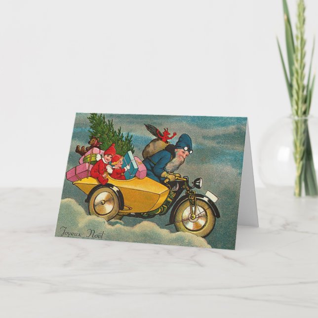 Cartes Pour Fêtes Annuelles Père Noël Rides a Motorcycle - Noël (Devant)