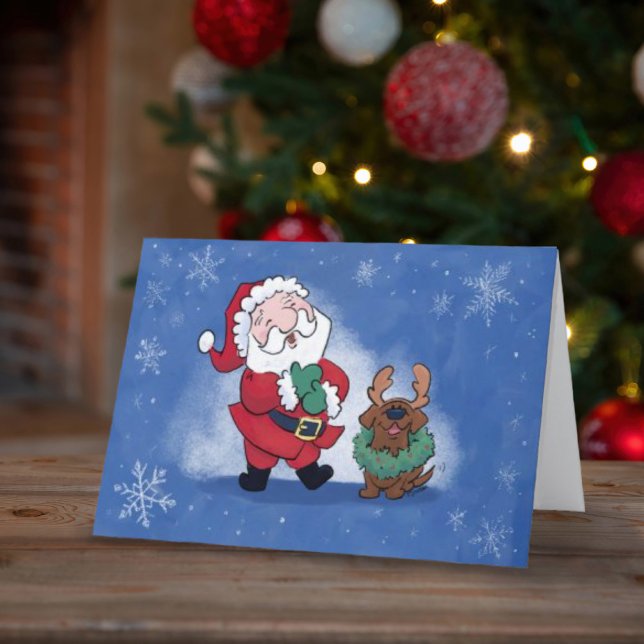 Cartes Pour Fêtes Annuelles Père Noël Rieurs Renne Labrador Mignon Plié (Créateur téléchargé)