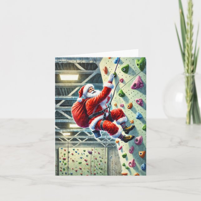 Cartes Pour Fêtes Annuelles Père Noël Rock Escalade à Noël Gym (Devant)