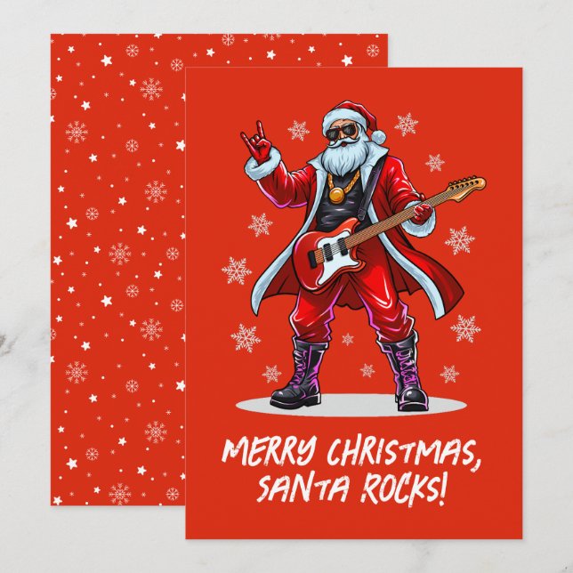 Cartes Pour Fêtes Annuelles Père Noël Rocks ! Funny Père Noël jouant de la gui (Devant / Derrière)
