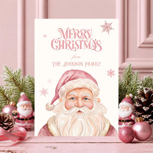 Cartes Pour Fêtes Annuelles Père Noël rose aquarelle Noël rétro vacances