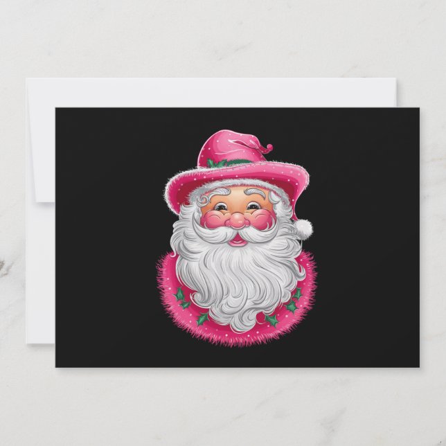 Cartes Pour Fêtes Annuelles Père Noël rose Noël rétro tenue de fête de famille (Devant)