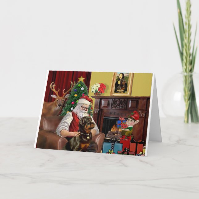 Cartes Pour Fêtes Annuelles Père Noël Rottweiler (Devant)