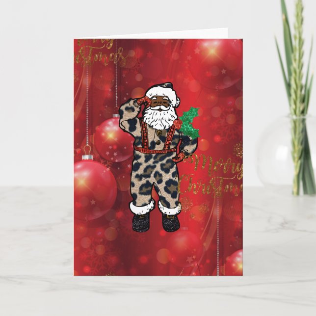 Cartes Pour Fêtes Annuelles père Noël rouge léopard (Devant)