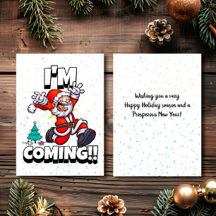 Cartes Pour Fêtes Annuelles Père Noël Running, Humour Holiday 2022 Funny Chris