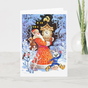 Cartes Pour Fêtes Annuelles Père Noël, scène vintage russe