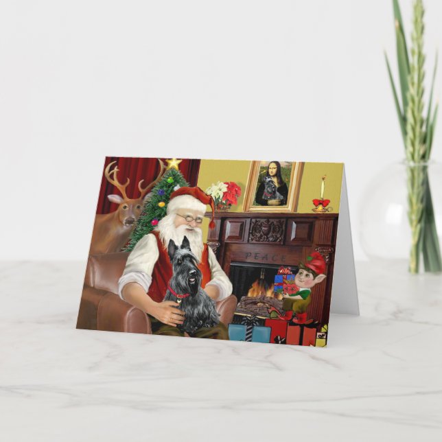 Cartes Pour Fêtes Annuelles Père Noël Scottish Terrier (Devant)