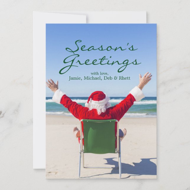 Cartes Pour Fêtes Annuelles Père Noël se reposant sur une plage australienne (Devant)