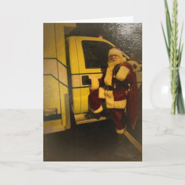 Cartes Pour Fêtes Annuelles Père Noël s'est emparé de sa voiture (Devant)