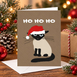 Cartes Pour Fêtes Annuelles Père Noël siamois - Chat drôle de Noël