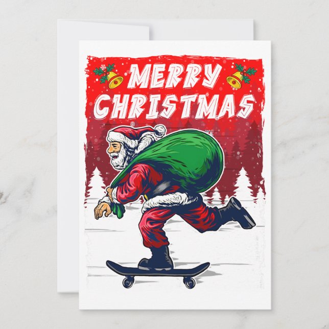Cartes Pour Fêtes Annuelles Père Noël skateboard Noël drôle (Devant)